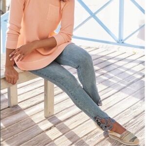 Soft Surroundings Touch of Lace Light Wash Straight Leg Ankle Jeans 18T
